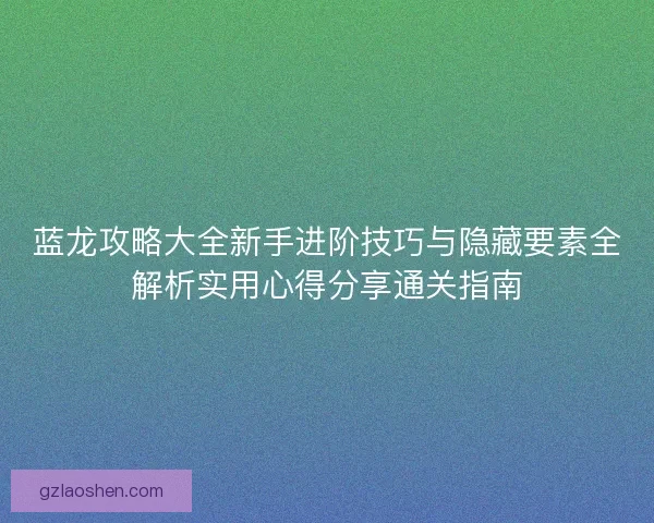 蓝龙攻略大全新手进阶技巧与隐藏要素全解析实用心得分享通关指南